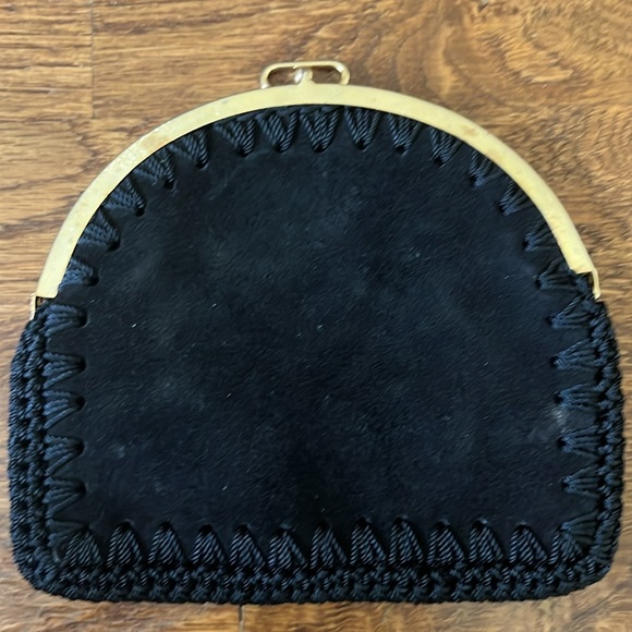 Vintage Neiman Marcus Black Suede Leather Embroidered Coin Purse/Wallet/Clutch - Picture 2 of 8
